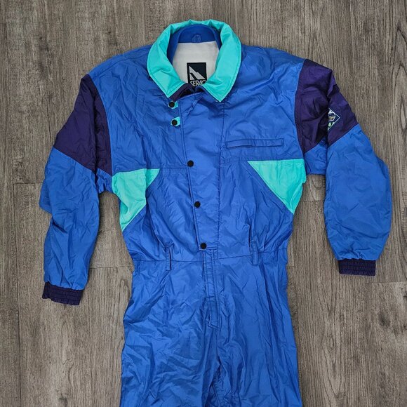 Serac Men’s One-Piece Ski Suit Blue Teal Purple Weatherproof Vintage 42 - Picture 1 of 15